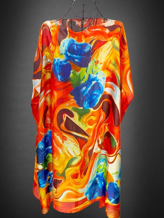 Women's Poncho Dress 24t Orange Blue One Size Intl