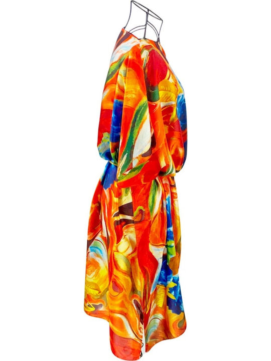 Women's Poncho Dress 24t Orange Blue One Size Intl