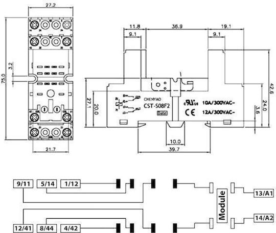 CST-S08F2 CYO Βάση Ρελέ Ηλεκτρολογικού Πίνακα 01.078.0106