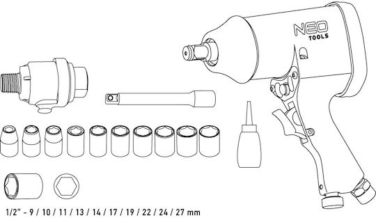 Neo Tools 14-502 Αερόκλειδο 1/2" με Μέγιστη Ροπή 32.63kgm