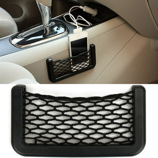 Organizator cu Buzunar din Plasă Elastică, Ramă din Plastic, Dimensiuni 19,5 X 7,8 Cm, Culoare Neagră