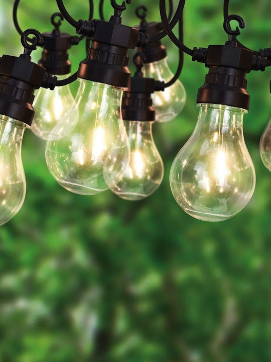Στεγανή Γιρλάντα Φωτισμού LED IP44 7.5m με 10 Λάμπες Θερμό Λευκό