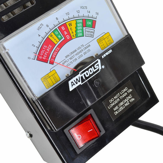 AWTools AW16201 Αναλογικό Battery Tester με Κροκοδειλάκια