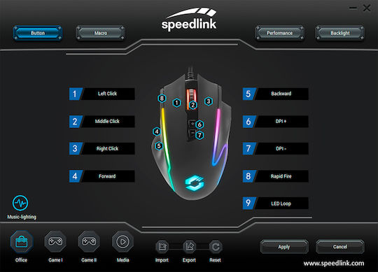 SpeedLink Decus NX RGB Gaming Ποντίκι 12800 DPI Μαύρο
