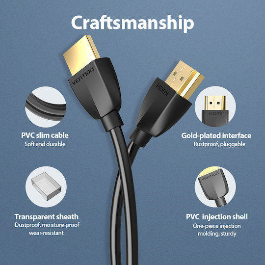 Vention HDMI 2.0 Premium High Speed 4K 60Hz HDR Cable HDMI male - HDMI male 0.5m Μαύρο