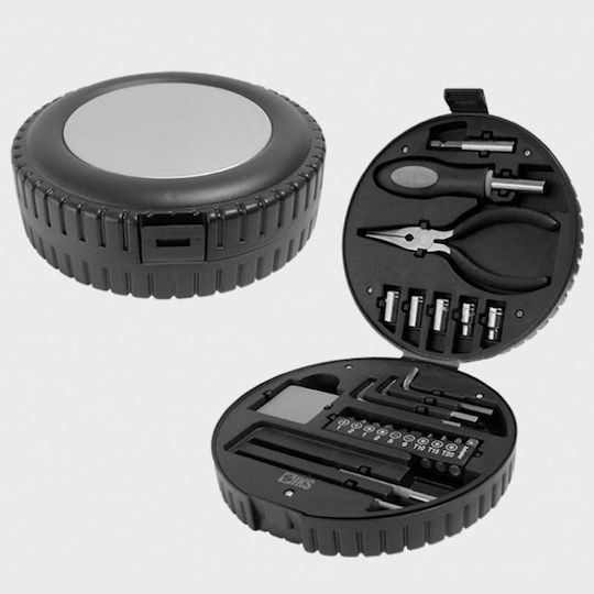 Siks Tool Set In Wheel Shape 23 Pieces Stainless Steel Storage Box Black Grey