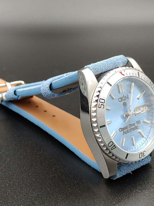 Aion Herrenuhr 36mm Batterie mit Silber Lederarmband