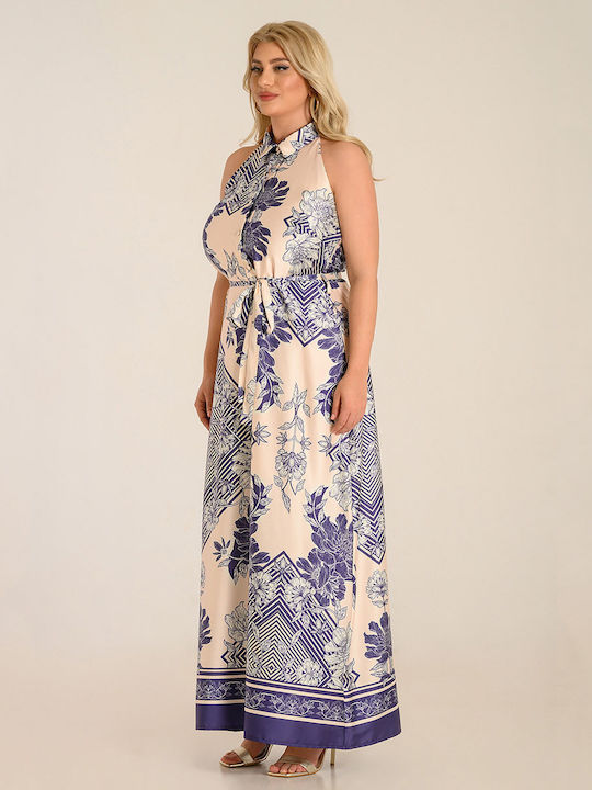 Maxi Φόρεμα για Γάμο / Βάπτιση Off-Shoulder Μπεζ