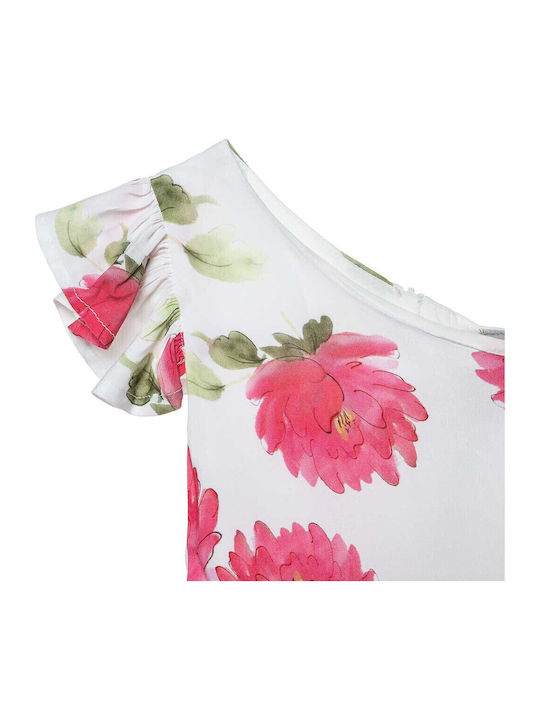Children's Dress Sleeveless Tulle Floral White