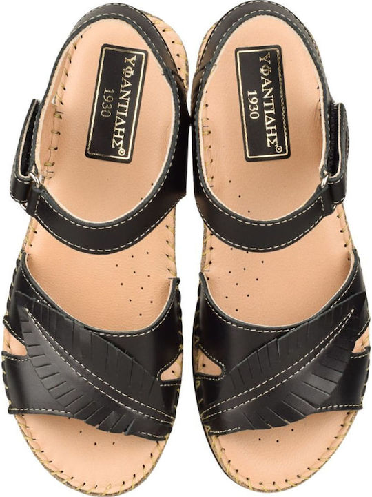Leather Women's Flat Sandals in Black Color