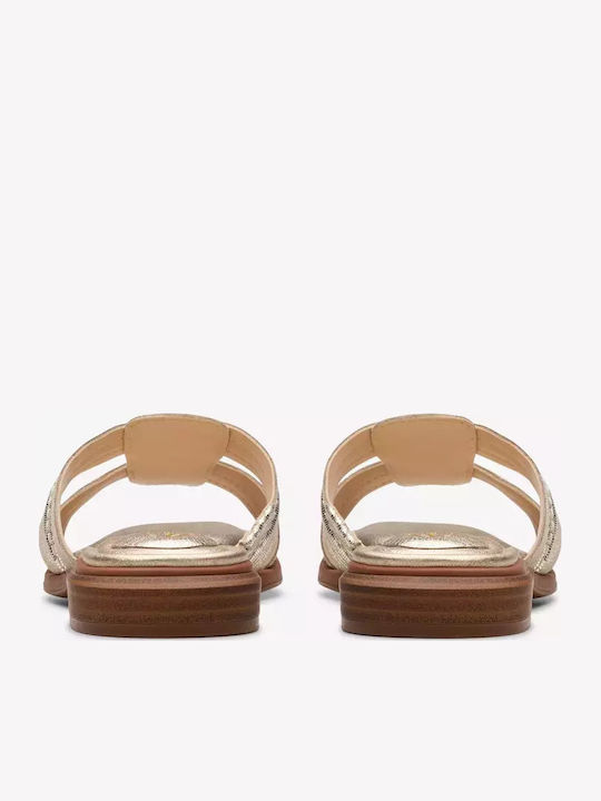 Mule Leather Women's Flat Sandals in Gold Color