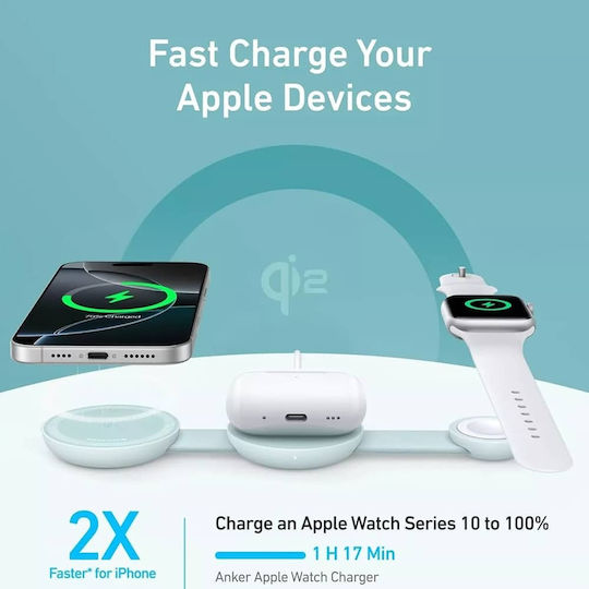Anker Φορτιστής Magsafe 15W Πράσινος (MagGo 3-in-1)