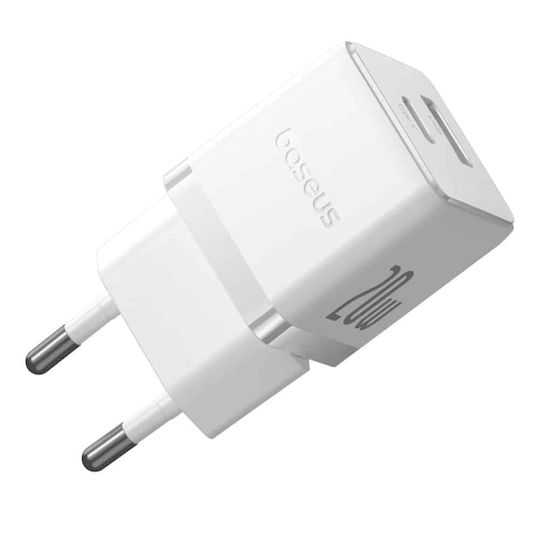 Baseus Charger Without Cable with USB-A Port and USB-C Port 20W Power Delivery / Quick Charge 3.0 Whites (Palm)