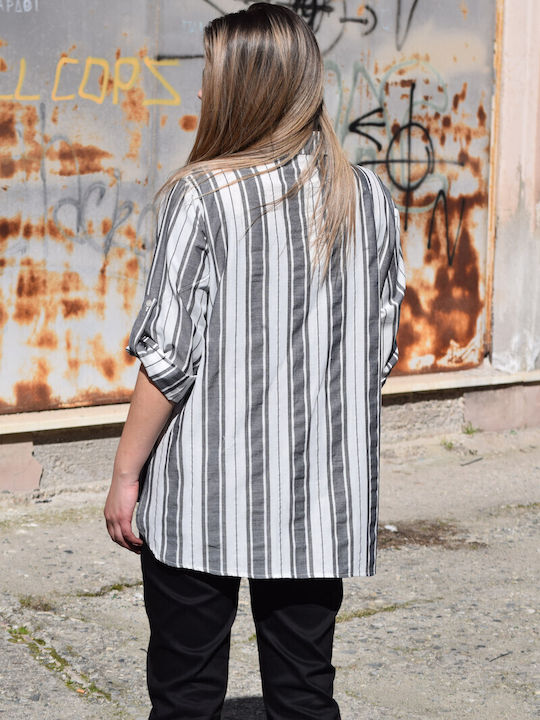 Langärmelig Damen Hemd Grey Gestreift