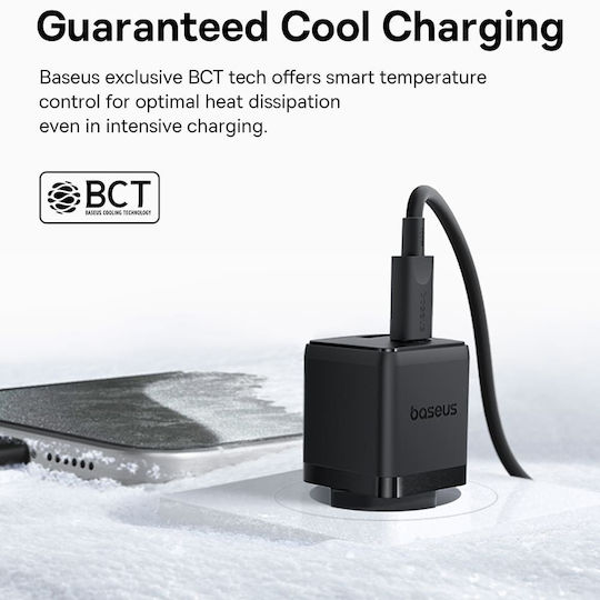 Baseus с USB-A порт и USB-C порт и кабел USB-C - USB-C 20W Power Delivery / Quick Charge 3.0 Черен (Palm)