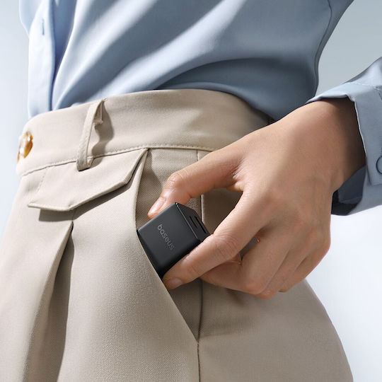 Baseus с USB-A порт и USB-C порт и кабел USB-C - USB-C 20W Power Delivery / Quick Charge 3.0 Черен (Palm)