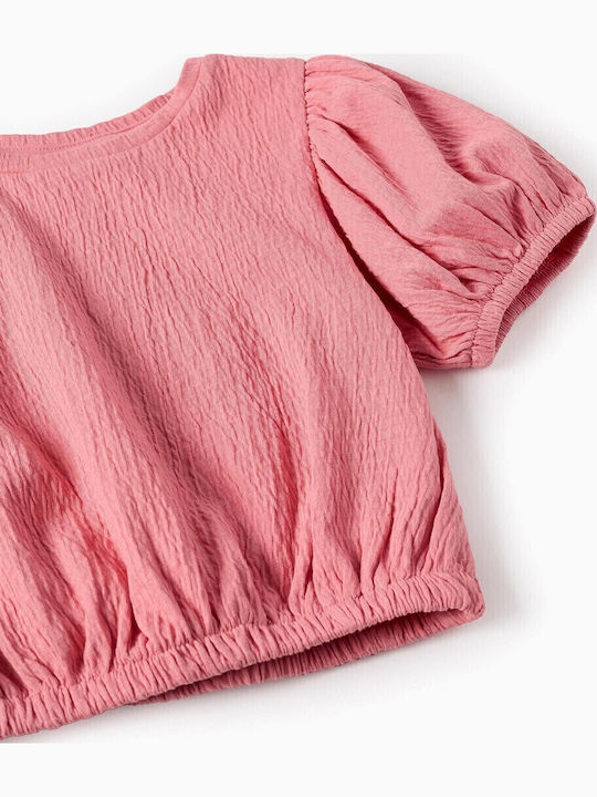 Παιδικό Crop Top Κοντομάνικο Ροζ Ανοιχτό