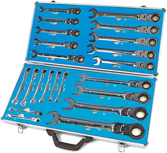 German Ratchet Folding Polygon Wrenches 6-32mm Set of 22 Pieces