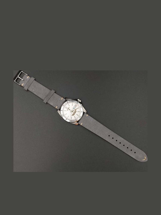 Aion Herrenuhr 36mm Batterie mit Silber Lederarmband