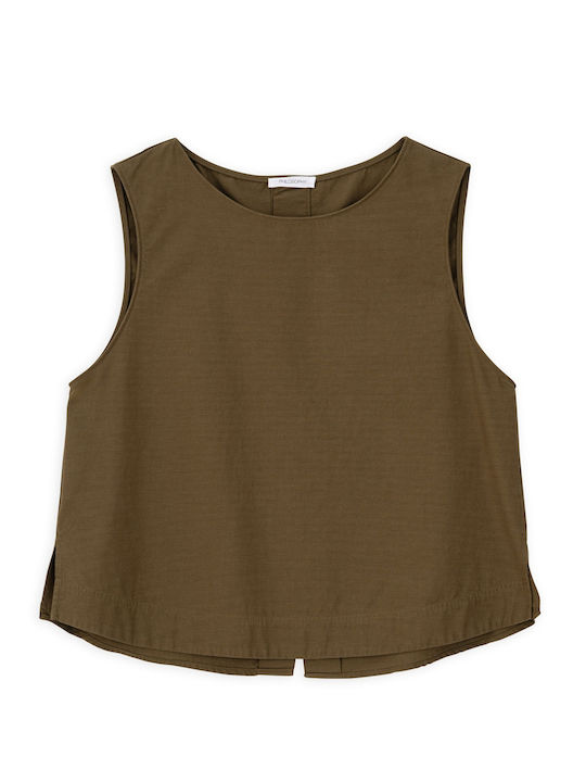 Women's Crop Top Cotton Sleeveless Khaki