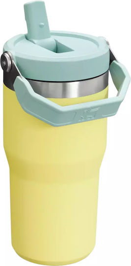 Stanley Iceflow Flip Straw Glass Thermos Stainless Steel BPA Free 600ml Pomelo with Straw