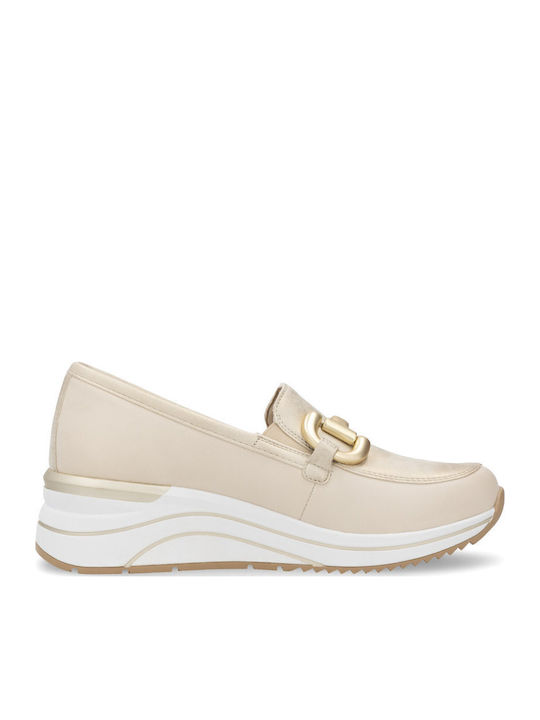 Кожени Дамски Loafers в Бежов Цвят