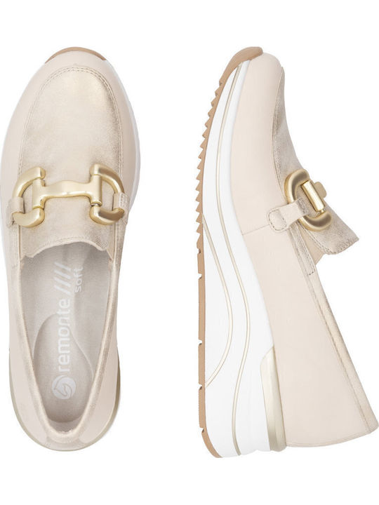 Кожени Дамски Loafers в Бежов Цвят