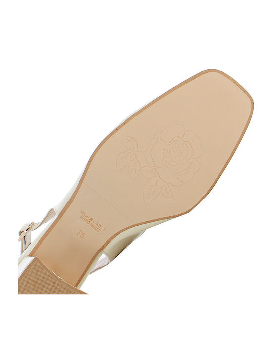 Leather Ecru Medium Heels