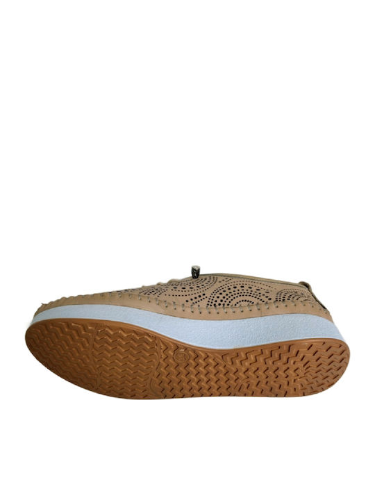 Ανατομικά Γυναικεία Slip-On Δερμάτινα Μπεζ
