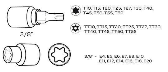 Torx Bits 3/8" Set 34 Pieces