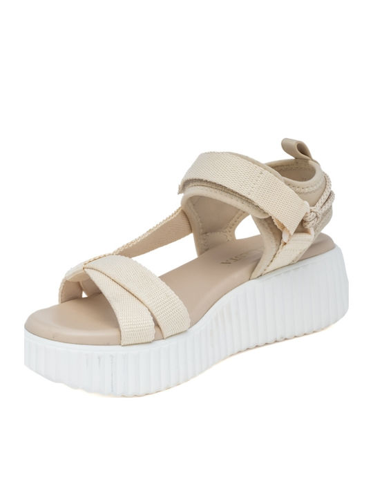 Sandale Casual Damă Flatforme Bej