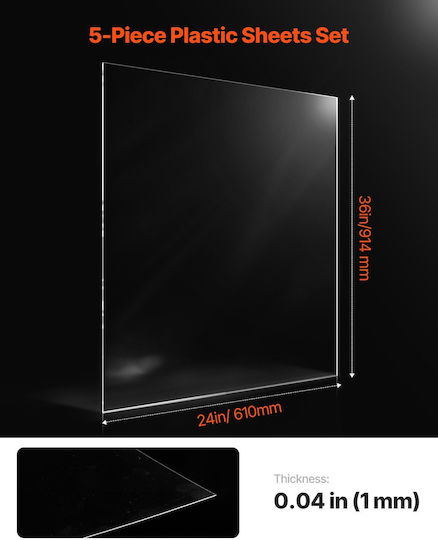 Φύλλα Vevor 5 Συσκευασιών Pet Plexiglass 24 X 36 Ιντσών Πλαστικά Φύλλα Πάχους 0,04 Ιντσών