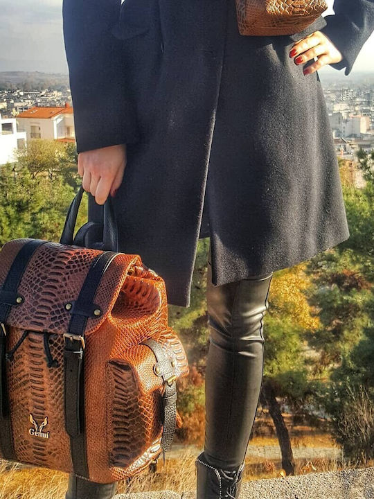 Leder Damentasche Rucksack Tan Animal Print