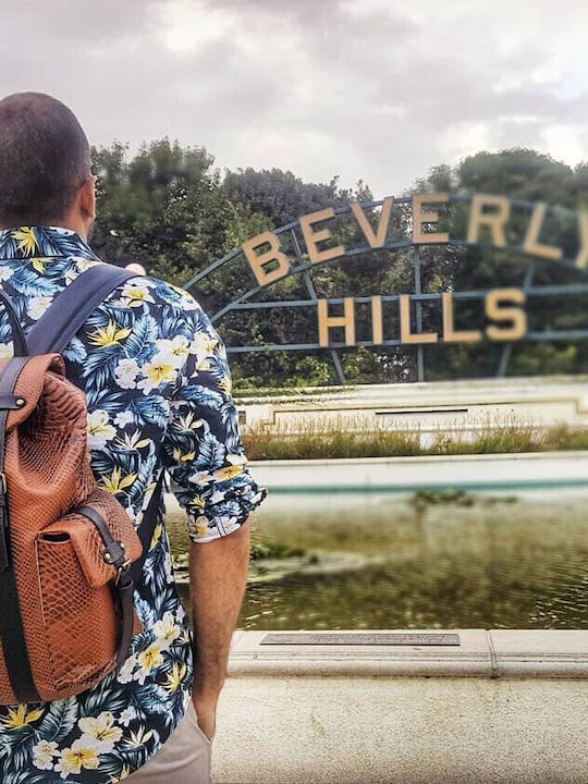 Leder Damentasche Rucksack Tan Animal Print