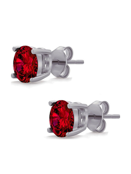 Theodora's Jewellery Ανδρικά Σκουλαρίκια Καρφωτά από Ασήμι με Πέτρες Κόκκινα