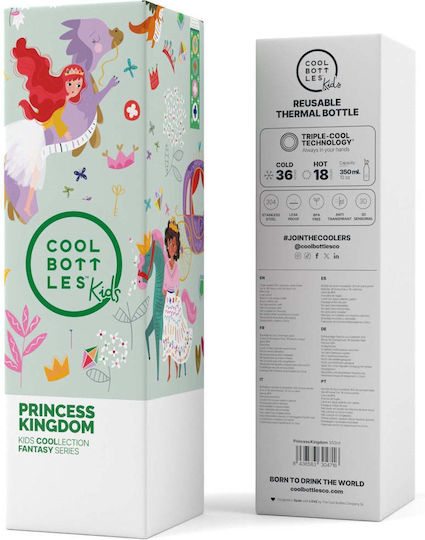 Cool Bottles Kids Water Bottle Stainless Steel with Straw Princess Kingdom 350ml