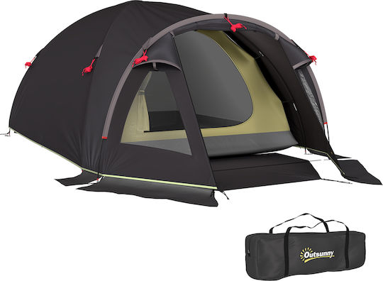 Outsunny Σκηνή Camping Τούνελ Ορειβασίας Μαύρη 4 Εποχών για 4 Άτομα Αδιάβροχη 3000mm 330x190x120εκ.