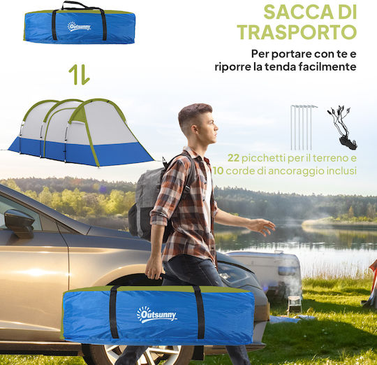 Outsunny Camping Tent Tunnel Green with Double Cloth 3 Seasons for 3 People 420x200x150cm