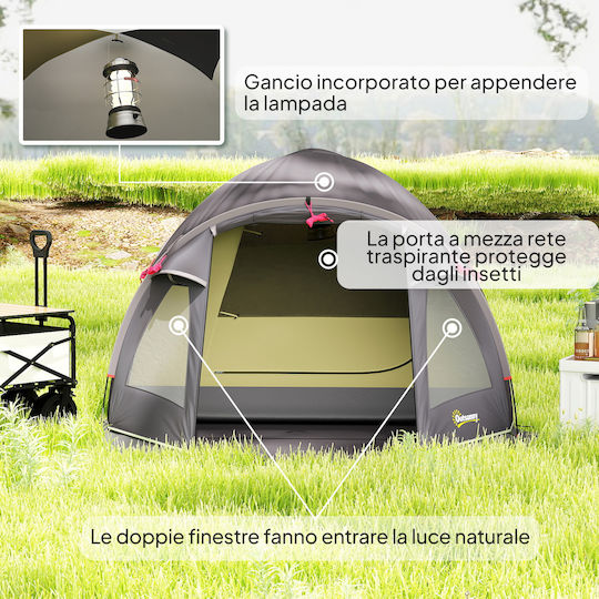 Outsunny Σκηνή Camping Τούνελ Ορειβασίας Μαύρη 4 Εποχών για 4 Άτομα Αδιάβροχη 3000mm 330x190x120εκ.