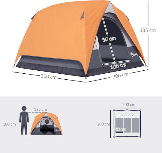 Outsunny Camping Tent Igloo Orange 4 Seasons For 3 People 200x200x135cm