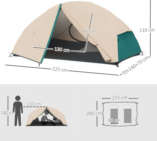 Outsunny Σκηνή Camping Ορειβασίας Μπεζ με Διπλό Πανί 4 Εποχών για 2 Άτομα Αδιάβροχη 3000mm 280x225x110εκ.