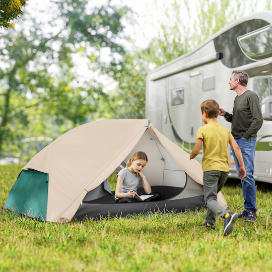 Outsunny Σκηνή Camping Ορειβασίας Μπεζ με Διπλό Πανί 4 Εποχών για 2 Άτομα Αδιάβροχη 3000mm 280x225x110εκ.