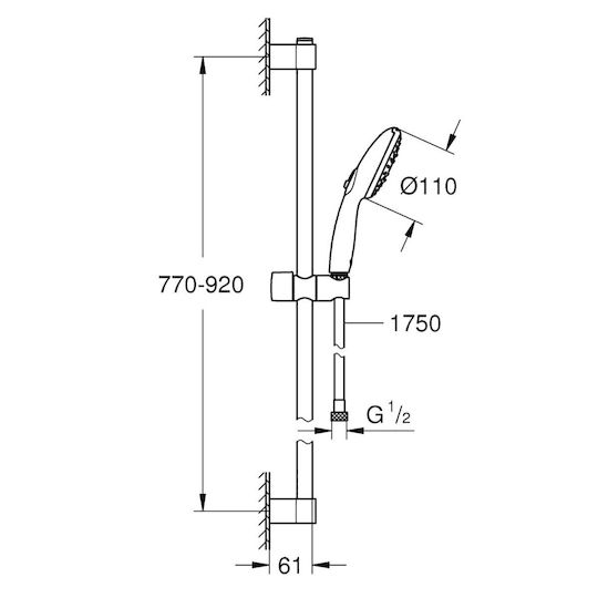 Grohe Tempesta 110 Slide Bar with Showerhead and Hose and Start/Stop Button