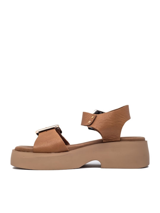 Δερμάτινα Γυναικεία Ανατομικά Σανδάλια Flatforms Καφέ