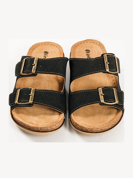 Leather Women's Flat Sandals in Black Color