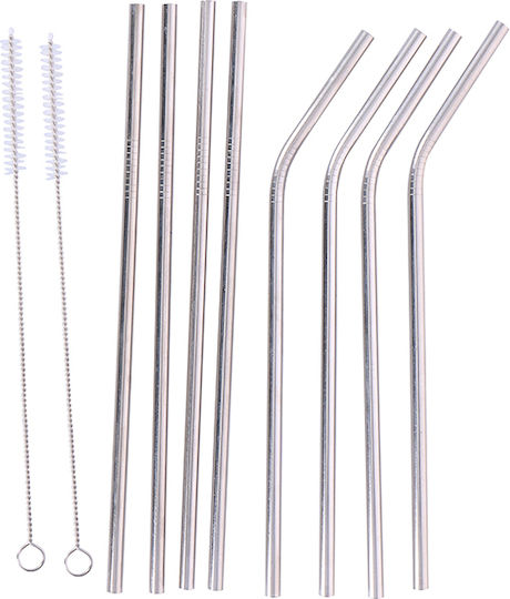 Alpina Appliances Straws Metal Silver from Stainless Steel with Brush 10pcs