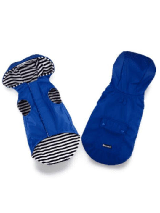 Pet Interest Stripe Lining Waterproof Dog Coat with Hood Blue XXLarge 65cm