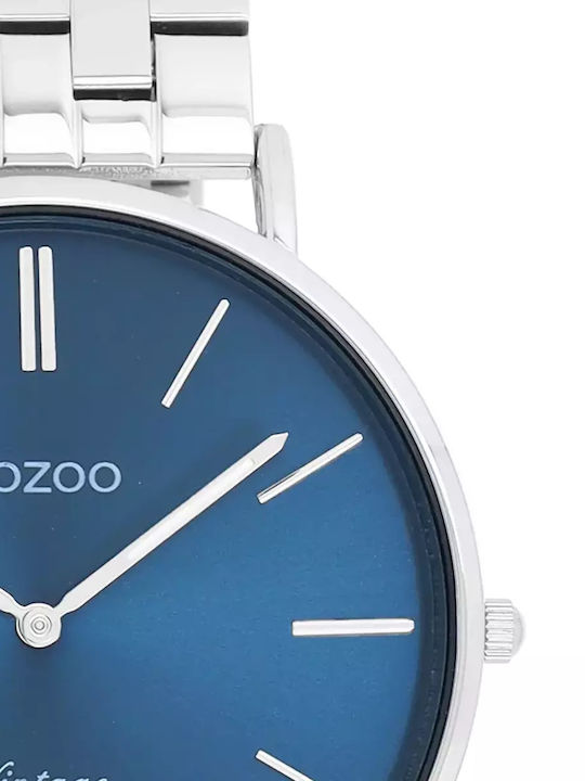 Oozoo Ανδρικό Ρολόι 40mm Μπαταρίας με Ασημί Μεταλλικό Μπρασελέ