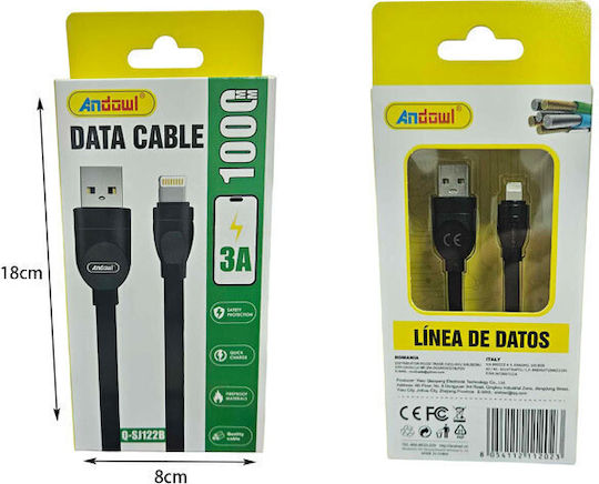 Andowl USB-A to Lightning Cable Μαύρο 1m