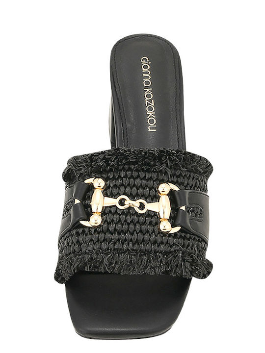 Marquel Leather Mules with Heel in Black Color